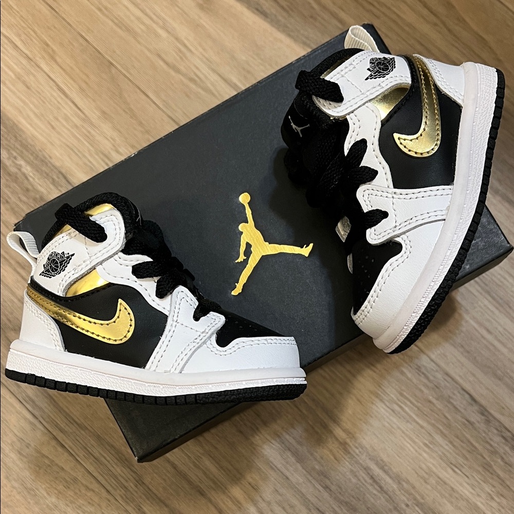 NEW! Nike Air Jordan 1 Mid (TD)  'White Gold' 640735-190 Infant Toddler Size 3C
